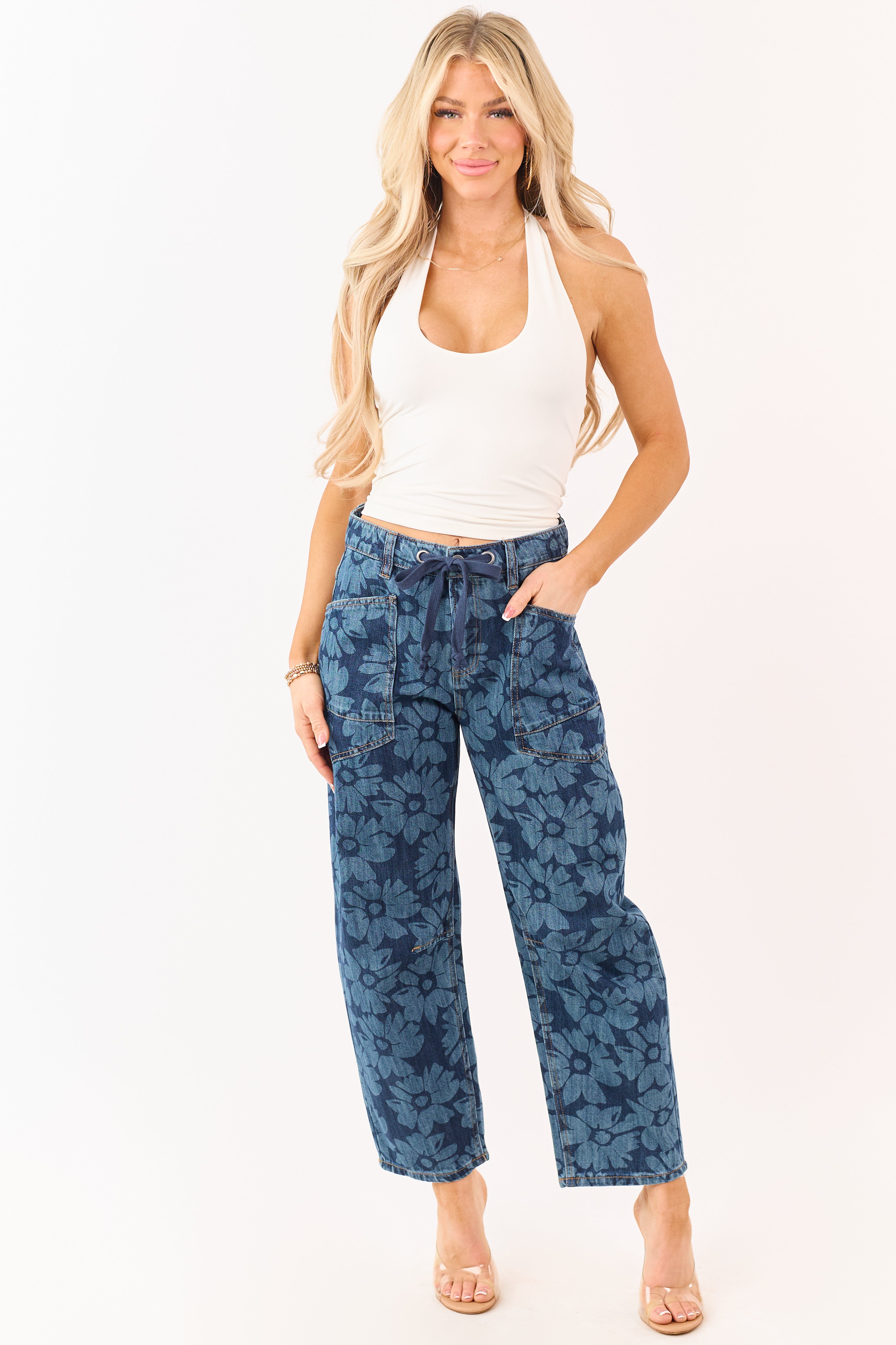 Ivory Stretchy Knit Cropped Halter Top