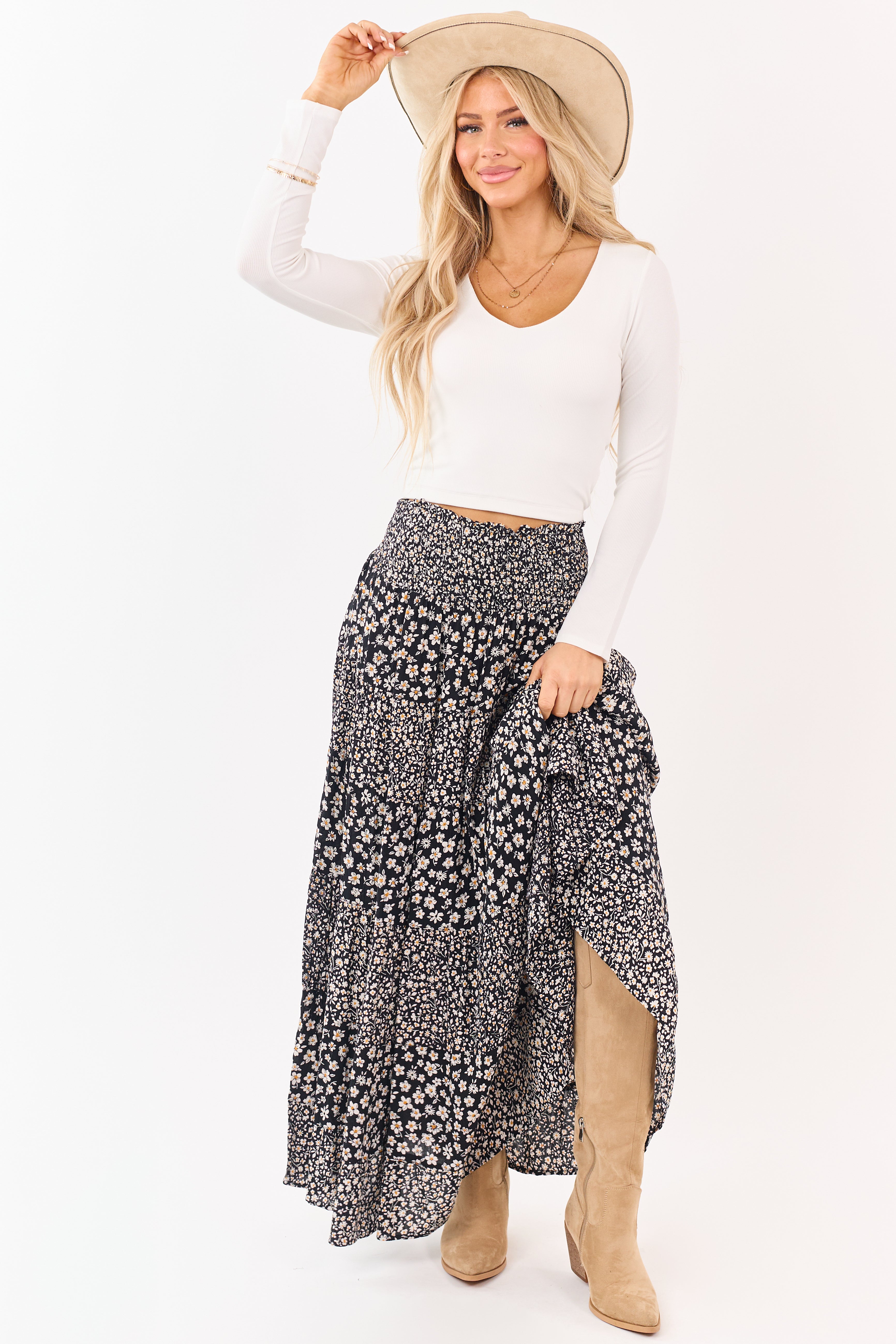 Ivory V-Neck Double Layer Rib Knit Crop Top