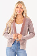 Washed Chocolate Cotton Open Front Cardigan